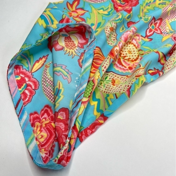 Vintage Natori Blue Paisley Floral Zippered Long Sleeve House Sleep Lounge Dress - Picture 7 of 15